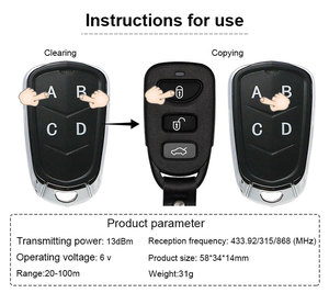 Duplicator cán mã cửa nhà để xe Clone Grabber mặt đối mặt điều khiển từ xa phổ 433Mhz <span class=keywords><strong>4</strong></span> nút màu đen với khung kim loại - Product Image 5