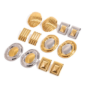 Geometric <b>Stud</b> Earrings Stainless Steel Exaggerated Retro Luxury Party Jewelry Gold <b>Silver</b> Tone - Product Image 5