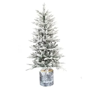 Factory Wholesale Green PVC And PE Flocked Pine Tree In Pot Snow Flocked Artificial Holiday Christmas Tree