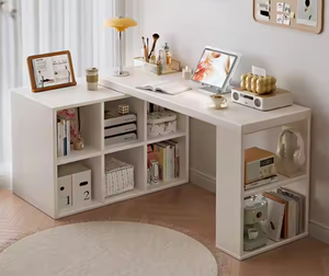Moderno ahorro de espacio organizado versátil <span class=keywords><strong>blanco</strong></span> en forma de L <span class=keywords><strong>Escritorio</strong></span> de esquina de <span class=keywords><strong>madera</strong></span> con almacenamiento abierto para oficinas en casa y dormitorios - Product Image 4