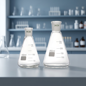 Frasco Erlenmeyer de Vidrio Azul, Frasco Cónico Graduado, Recipiente de Laboratorio para Mezclar con Varilla Mezcladora - Product Image 2