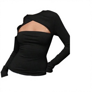 T-shirt décontracté pour femme, coupe slim, manches longues, tricoté, respirant, avec découpe torsadée sur le devant, couleur unie, printemps-automne, style streetwear - Product Image 2