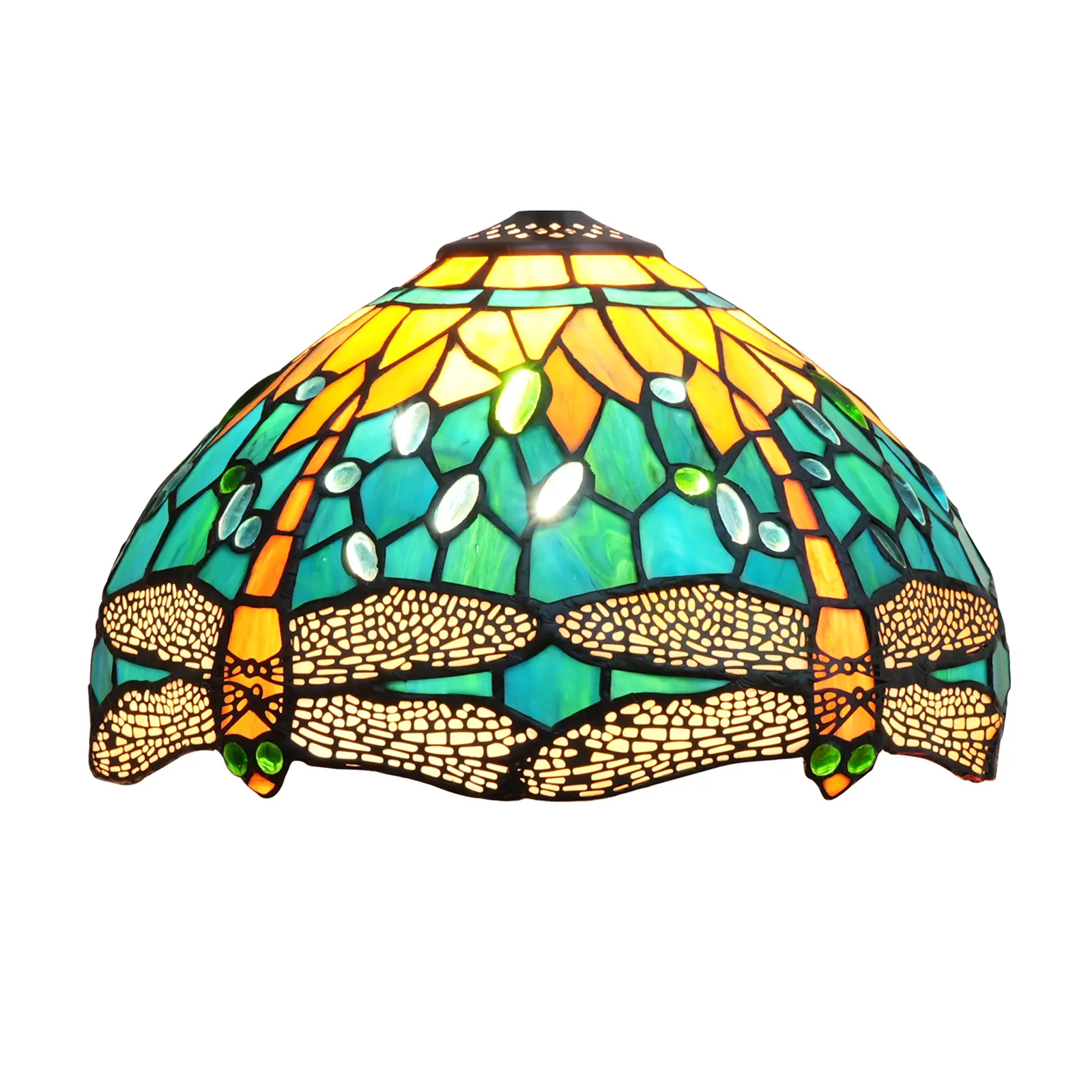 Tiffany-Leuchtglas-Lampenschutz, Drachenblumen-Kristallperlen Marineblaues Design, für hängende Deckenlampe, einrichtung für Heimdekoration, Lampenschutz