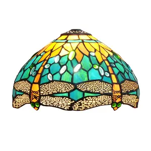 Tiffany Stained Glass Lamp shade, Dragonfly Crystal Beads Navy Blue Design,for hanging ceiling lamp fixture home decor lampshade