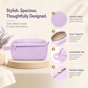 Personalized Corduroy Toiletry <b>Bag</b>, Custom Makeup <b>Bag</b> <b>Large</b> Capacity Travel Cosmetic Pouch, Aesthetic School Supplies Organizer - Product Image 6