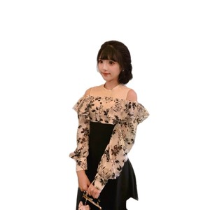 Japanese Style Ink Floral Ruffle Patchwork Dress Off-Shoulder Tight Waist Party Casual Dress - Product Image 5