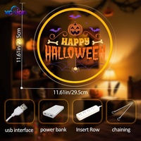 Joyeux Halloween : Enseigne néon LED 3D en PS avec citrouilles, chauves-souris, araignées et texte festif, alimentée par USB, à fixer au mur