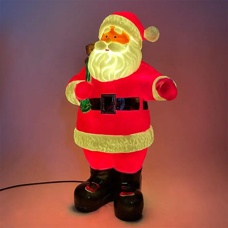 Design de artesanato de resina luz decoração natal papai noel com display led exterior
