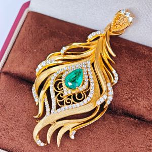 Pendentif en argent 925 plaqué or 18 carats avec émeraude de laboratoire, certifié NGTC, unisexe, pour un usage quotidien, cadeau d'anniversaire de mariage, par UM Jewelry - Product Image 5