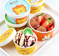 Gobelet en papier premium doré pour crème glacée, personnalisable avec logo, à paroi simple, recyclable, jetable, pour gelato et desserts glacés, avec couvercle, 5 oz