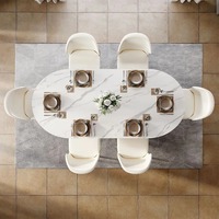 Table à manger ovale en crème pour 4 à 6 personnes, ensemble de table à manger moderne pour la maison, le salon, le restaurant