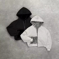 Sweat à capuche réversible personnalisé pour homme, double face, imprimé léopard, couleur unie, coupe oversize, zippé, épais, streetwear Y2K