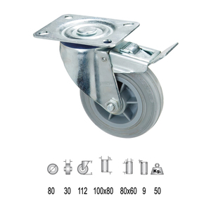 Ruota Industriale in Gomma Grigia con Freno 80mm - Product Image 1