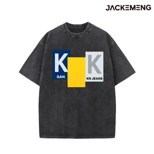 T-shirt en coton délavé oversize, style bloc moderne, imprimé texte K GAN <span class=keywords><strong>KN</strong></span> JEANS, streetwear rétro, décontracté, entrepôt USA, vente en gros - Product Image 4