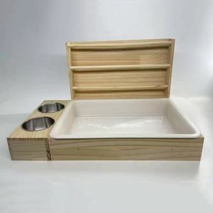 Comedero de heno para conejos de madera maciza, cama para mascotas con bandeja de alimentación y cuencos multifuncionales para mascotas pequeñas - Product Image 2