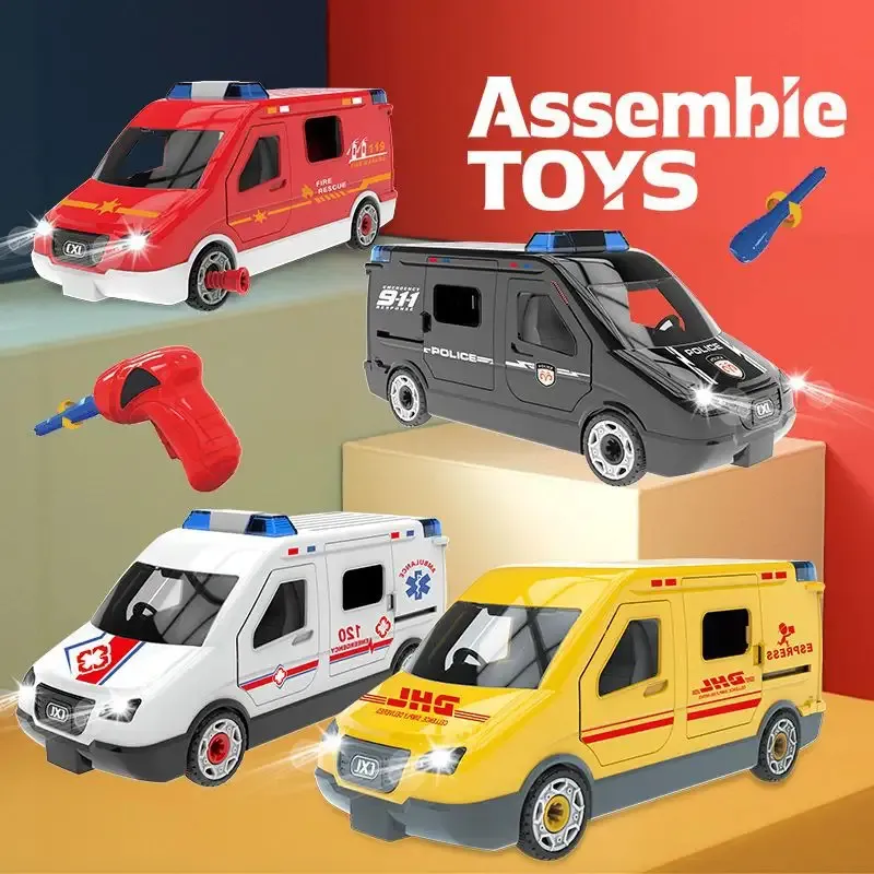 Jouets de simulation assemblés pouvant ouvrir la porte avec éclairage Ambulance Modèle de voiture Jouet Puzzle de construction pour enfants Kit de jouets