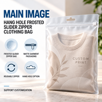 Sac d'emballage mat pour vêtements avec fermeture éclair coulissante givrée personnalisée et trou de suspension, pour boutiques de détail, réutilisable, vente en gros