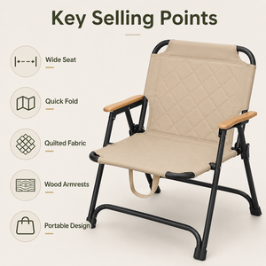 <b>Padded</b> Portable Outdoor <b>Folding</b> Camping <b>Chair</b> for Picnic Beach Leisure and Camping - Product Image 2