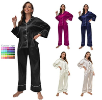 Vente en gros directe d'usine, logo personnalisé, pyjama en satin de luxe 100% soie, écologique, pour femmes, ensemble 2 pièces, manches longues, col boutonné