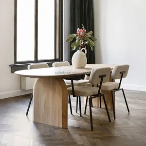 طاولة غرفة طعام خشبية بتصميم إسكندنافي حديث طاولة مستطيلة من الخشب الصلب باللون الأبيض طقم طاولة طعام من الخشب الصلب