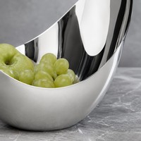 Bol à fruits ovale sculptural moderne en acier inoxydable poli, durable, pour la décoration de la maison, les fêtes et comme centre de table.