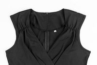 Robe trapèze vintage, petite robe noire pour femmes, couleur unie, sans manches, col en v, élégante, collection
