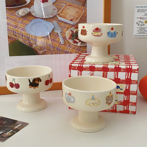 Tigela De Sorvete Vintage Creme Sobremesa Copo de cerâmica de pernas altas Criativo <span class=keywords><strong>Cute</strong></span> Cartoon Puppy Caneca para Sobremesas Infantis - Product Image 2