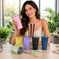 Gobelet isotherme à double paroi de 16 oz avec paille, en acier inoxydable, tasse de voyage, logo personnalisé, vente en gros, tasse thermique en vrac