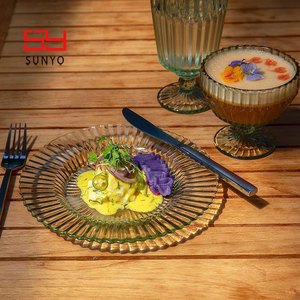 SUNYO Ensemble de 4 assiettes à salade de 8,5 pouces <span class=keywords><strong>en</strong></span> <span class=keywords><strong>verre</strong></span> <span class=keywords><strong>bleu</strong></span> bleuet Assiettes de présentation Assiettes de mariage Services de table - Product Image 4