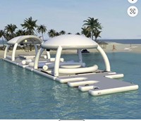 Île flottante gonflable de plage 20 cm en PVC Drop Stitch étanche 3,2x3,2x2,25m Plateforme de divertissement personnalisée pour la famille et le repos