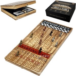 Jeu de société de course de chevaux en bois pliable avec pièces en métal, coffret cadeau éducatif pour enfants et adultes - Product Image 1
