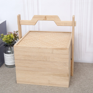 Caja de madera de bambú de doble capa con tapa abatible, almacenamiento portátil para aperitivos, regalo de pastel de luna, artesanía, rectangular, 28cm - Product Image 1