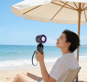 Ventilateur portable rechargeable à affichage numérique, puissant, mini ventilateur personnel avec cordon pour le camping en plein air - Product Image 2