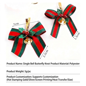 Dekorasi Natal Lucu 2026, Hiasan Pohon Natal, Pita Natal Kustom dengan Lonceng Tunggal untuk Kemasan Kotak Hadiah - Product Image 3