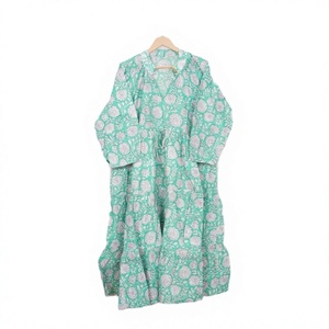 Vestido Midi Personalizado Ecológico, Lavable, con Cuello Alto, Botones, Manga Larga, Corte en A, Estilo Veraniego, Algodón Orgánico, Estampado Floral - Product Image 1