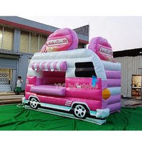 Camion de restauration gonflable rose pour la vente de crème glacée, avec zone bar, idéal pour la location de tentes de fête EN14960
