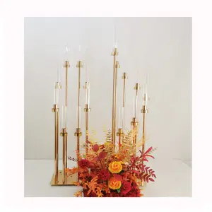 शादी की मेज centerpieces लोकप्रिय बेच 10 सिर लंबा candelabra कैंडलस्टिक सोने धातु मोमबत्ती धारकों