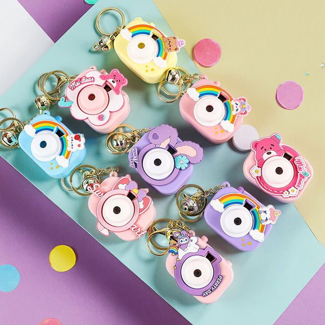 Little Bunny Projection Camera Glowing Rubber Zinc Alloy Keychain Cartoon Creative Pendant Small Gift for Couple Bag