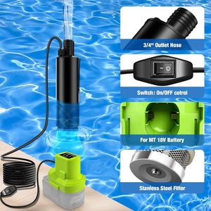 Adaptateur de pompe à eau <span class=keywords><strong>Ryobi</strong></span> compatible avec la <span class=keywords><strong>batterie</strong></span> <span class=keywords><strong>Ryobi</strong></span> 18V, pompe utilitaire submersible 120W 635GPH, pompe de transfert pour piscines, jardins - Product Image 2