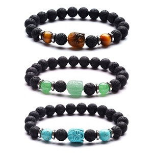 Cabeza de Buda a la moda, piedra preciosa de cuarzo <span class=keywords><strong>rosa</strong></span>, 8MM, cuentas de piedra de <span class=keywords><strong>Lava</strong></span>, pulsera elástica, pulsera Unisex, regalo de joyería de cristal curativo - Product Image 3