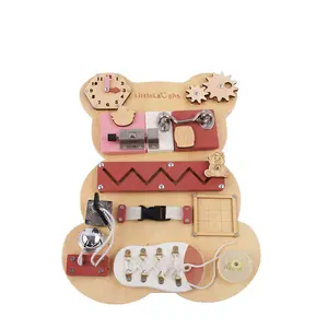 Sensory Board Bear Preschool Educational Learning Toys Wooden Montessori Sensory Board Busy Board Bear For Toddlers