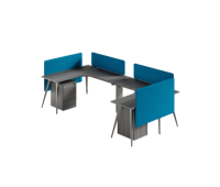 Bureau de travail en forme de L avec écran de confidentialité en tissu et meuble mobile verrouillable pour bureau commercial à plan ouvert