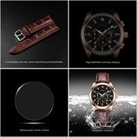 Montre Homme de Luxe à Quartz en Cuir avec Verre Anti-Lumière Bleue, Trois Cadrans, Étanche, Lumière Nocturne, Date et Style Sportif