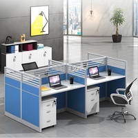 Half Glass Wall Partition Workstation Gaming Desk Wooden 4 Persons Office Cubicle with Cabinet