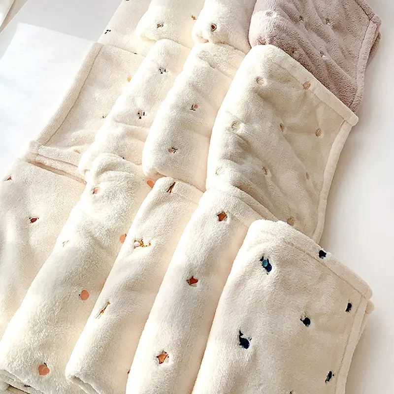 Multi-function Portable Soft Warm Baby Blanket With Cute Embroidery