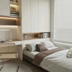 Ensemble de chambre à coucher moderne <span class=keywords><strong>en</strong></span> bois écologique avec <span class=keywords><strong>armoire</strong></span> intégrée, <span class=keywords><strong>bureau</strong></span>, lit tatami, coffre de rangement - Ensemble de chambre à coucher simple - Product Image 1