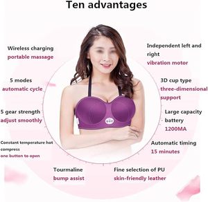 Masseur de poitrine 3-en-1 en silicone <span class=keywords><strong>avec</strong></span> chaleur, vibrations et compresse chaude, recharge sans fil pour l'amélioration mammaire des femmes - Product Image 4