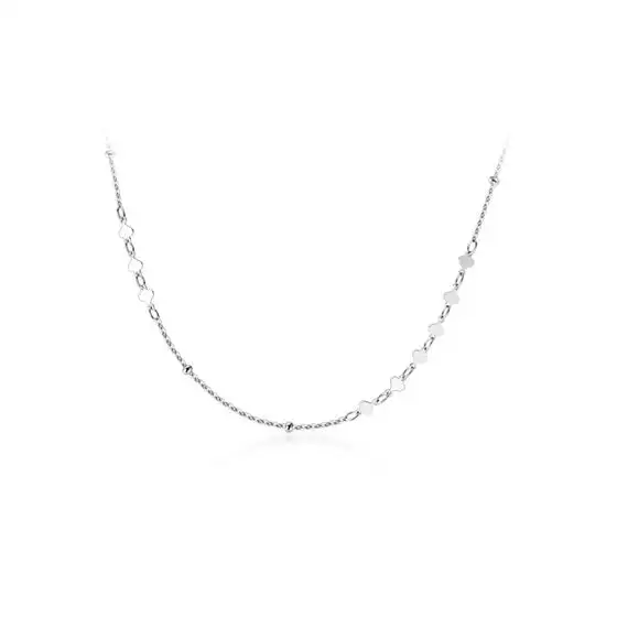 Hearts Beads Simple Choker 925 Sterling Silver Necklace