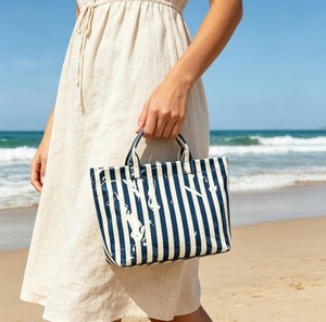 Sac fourre-tout vintage rayé en PVC, robuste, <span class=keywords><strong>imperméable</strong></span>, pour la plage, avec poignées renforcées, grande capacité, séchage rapide, broderie - Product Image 4