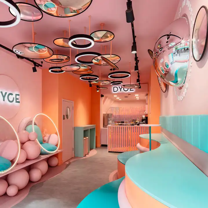 Pink color ice cream store most popular lovely gelato shop design
